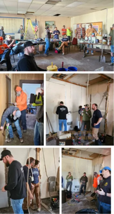 Photos of early hall renovation in meeting room and bathroom